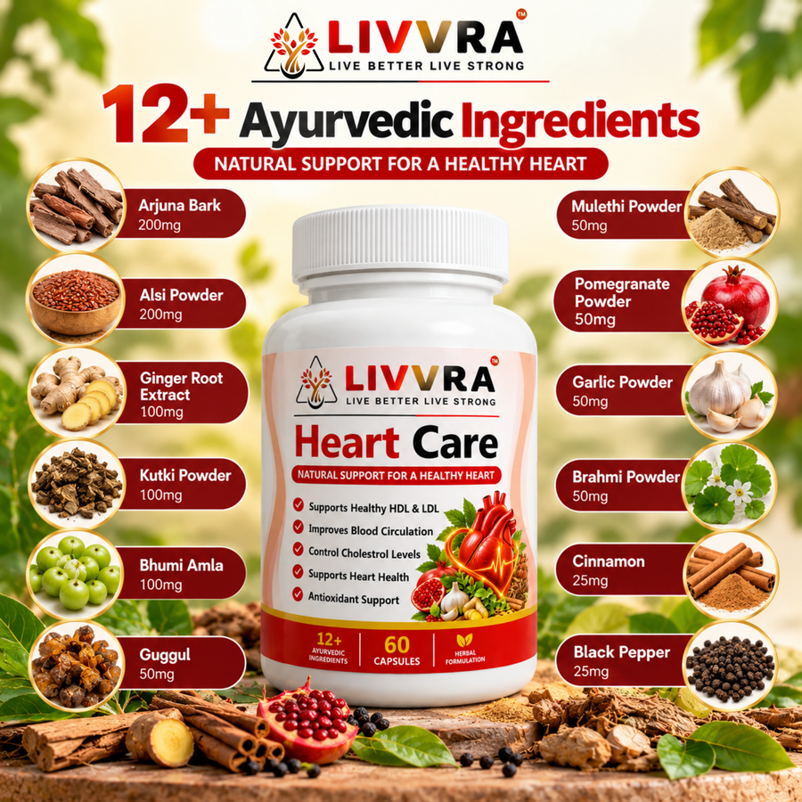 Livvra Heart Care – Herbal Ayurvedic Heart Support Capsules | 60 Capsules