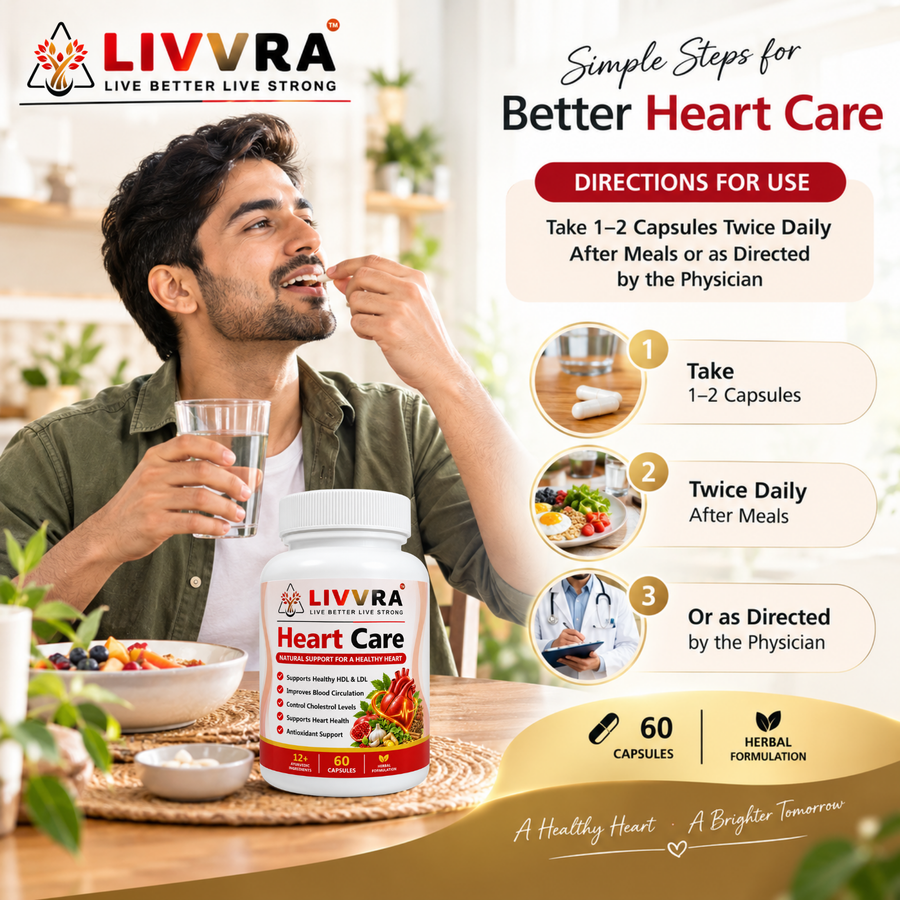 Livvra Heart Care – Herbal Ayurvedic Heart Support Capsules | 60 Capsules