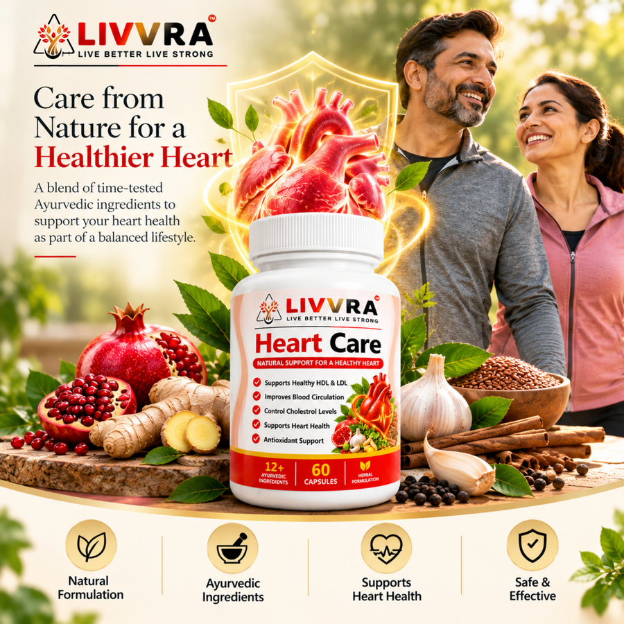 Livvra Heart Care – Herbal Ayurvedic Heart Support Capsules | 60 Capsules