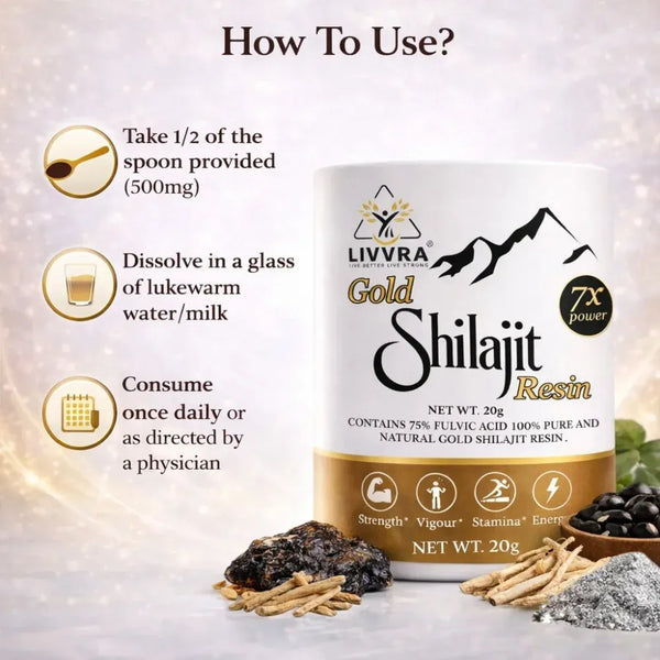LIVVRA Gold Shilajit Resin – 75% Fulvic Acid | With Swarn Bhasma (20g)