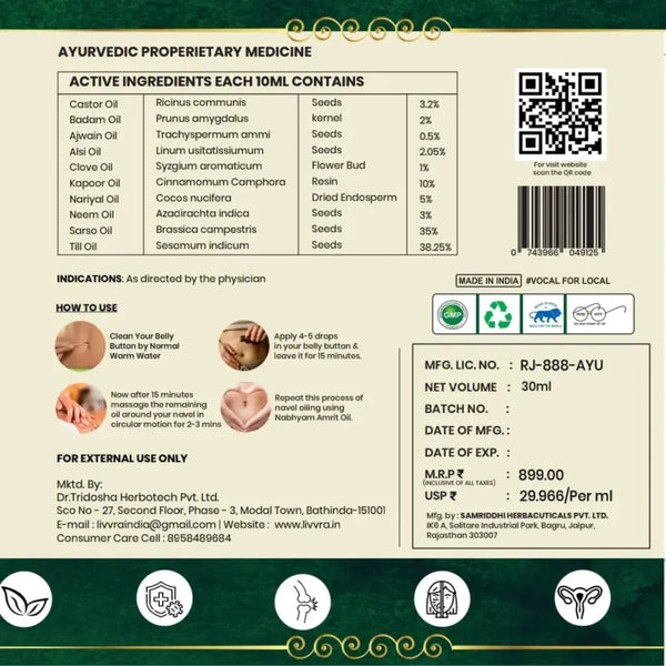 LIVVRA Nabhyam Amrit Oil – Ayurvedic Navel Care Oil (30ml)