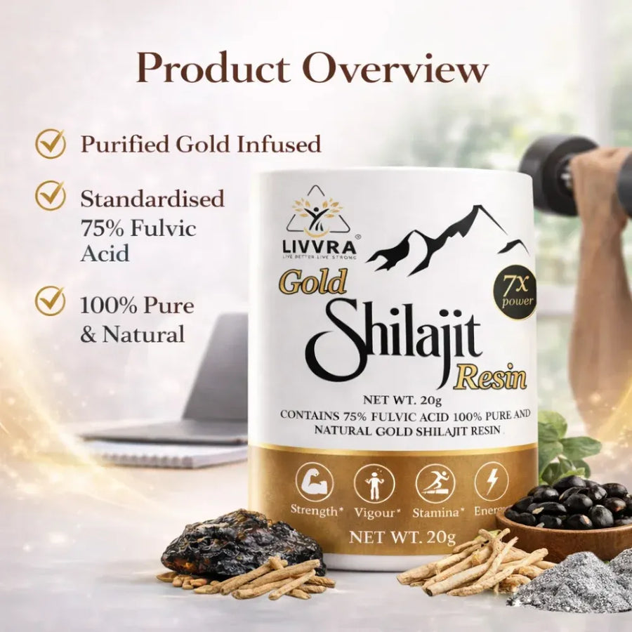LIVVRA Gold Shilajit Resin – 75% Fulvic Acid | With Swarn Bhasma (20g)
