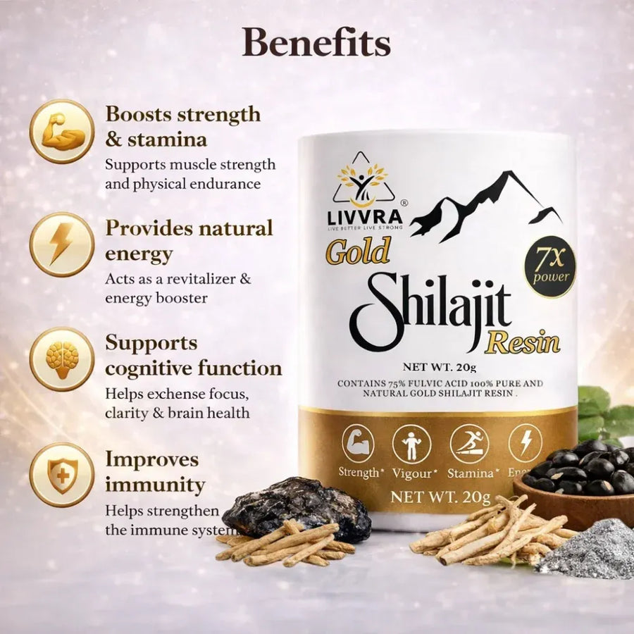 LIVVRA Gold Shilajit Resin – 75% Fulvic Acid | With Swarn Bhasma (20g)