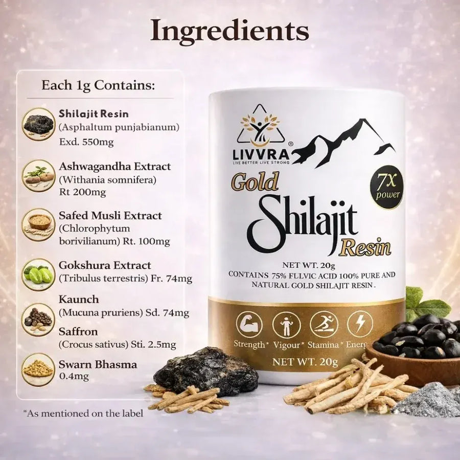 LIVVRA Gold Shilajit Resin – 75% Fulvic Acid | With Swarn Bhasma (20g)